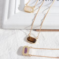 Sweet Candy Color Nature Stone Rectangular Short Chain Necklace